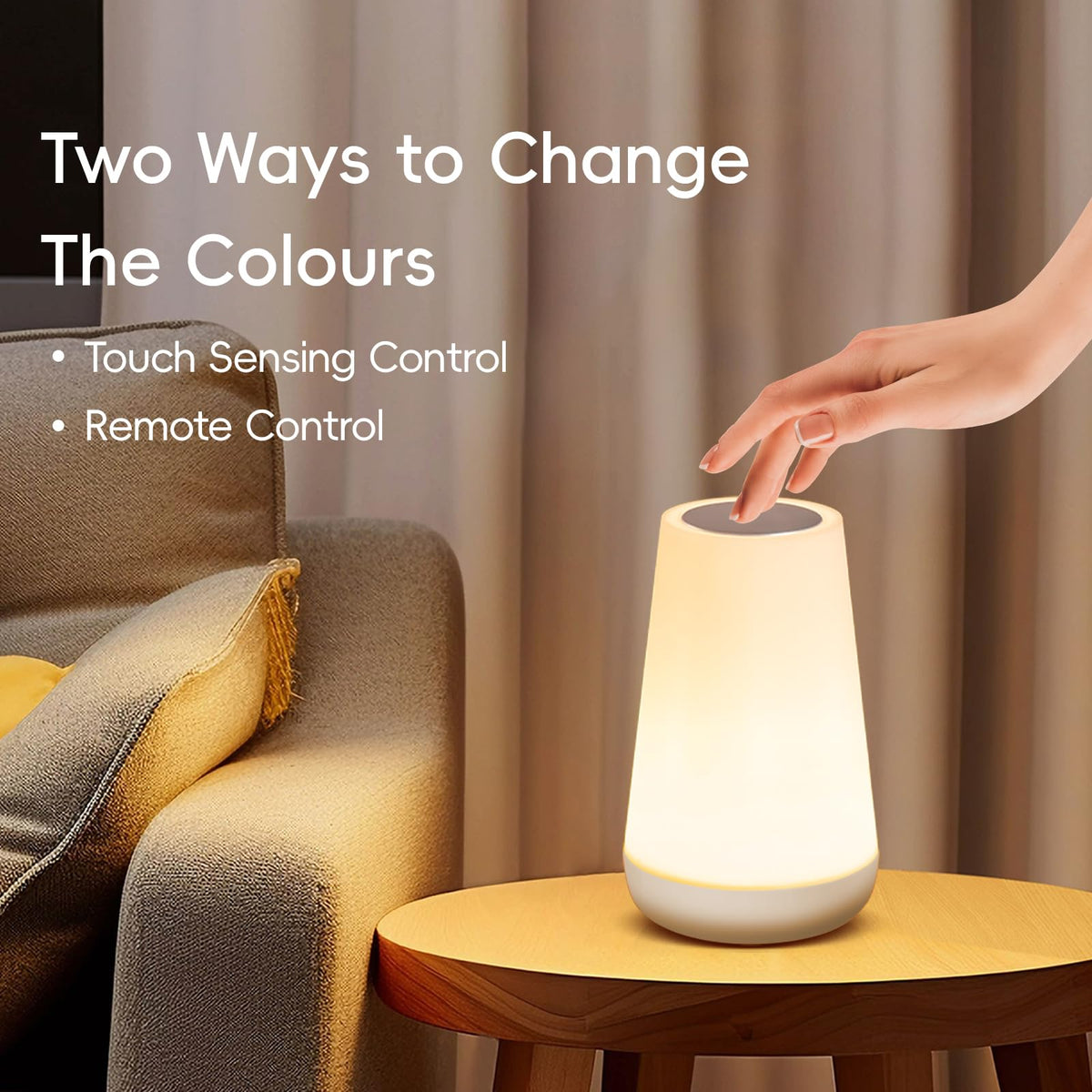 Ledivion Night Light, LED Touch Bedside Table Lamp, RGB Colours Changing, 5 Brightness Level, Timing Function, Dimmable Rechargable Remote Control Light for Bedroom, Living Room