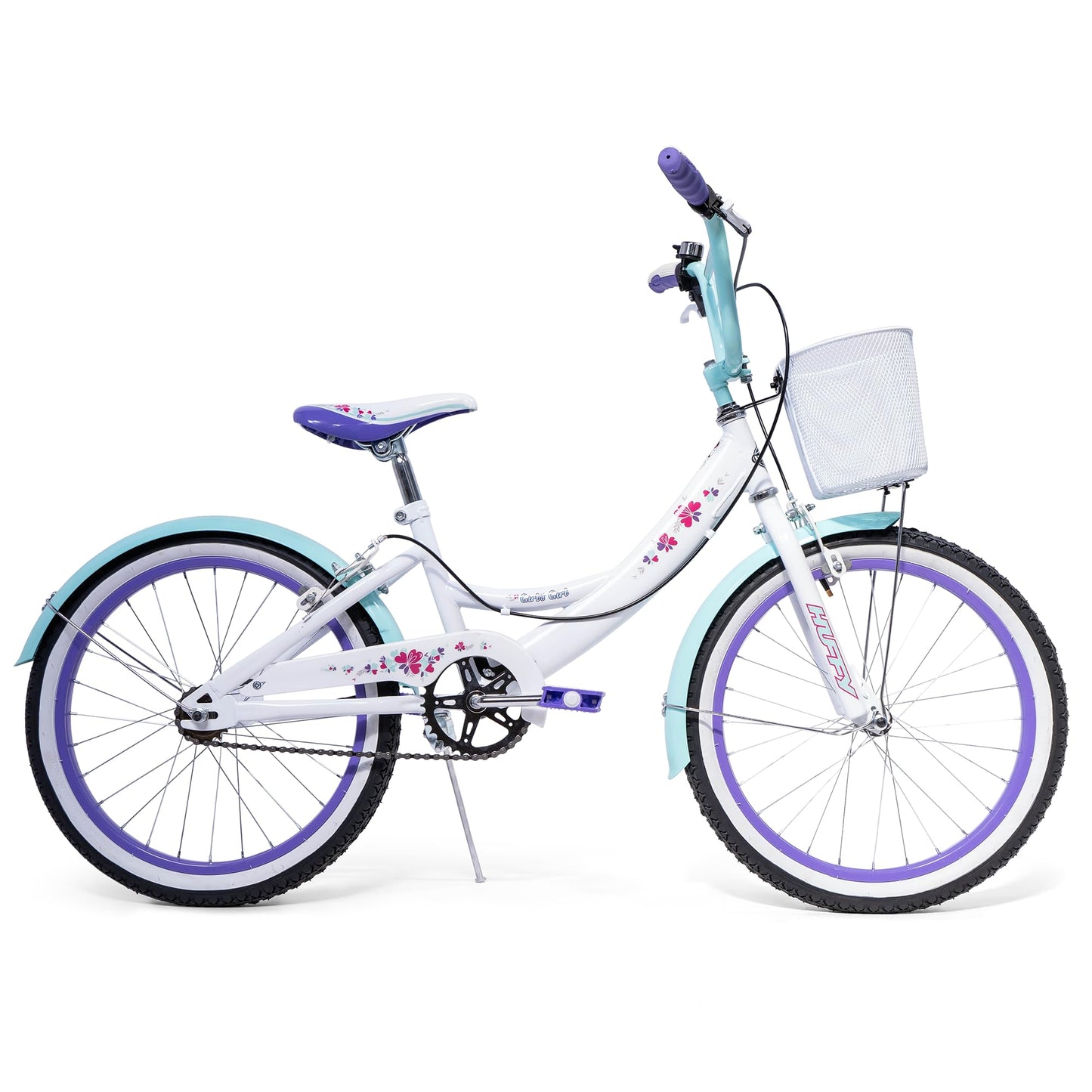 Huffy Girly Girl 20" Girls Cruiser Bike with Basket, Bell & Mudguards — White | Ages 5-9