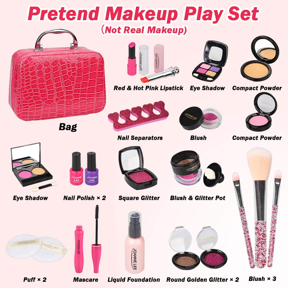 Pretend Makeup Toy Set - 22 PCS Safe Non-Toxic Fake Make Up Set Cosmetic Beauty Kit Role Play Gift for Little Girls Kids Children Age 3 4 5