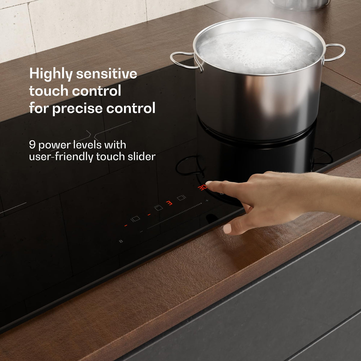 Klarstein Velaire Induction Hob 90 cm – 5 Zone Cooktop 7200W, Touch Slider, 9 Power Levels, 2 Flex Zones, Residual Heat Indicator