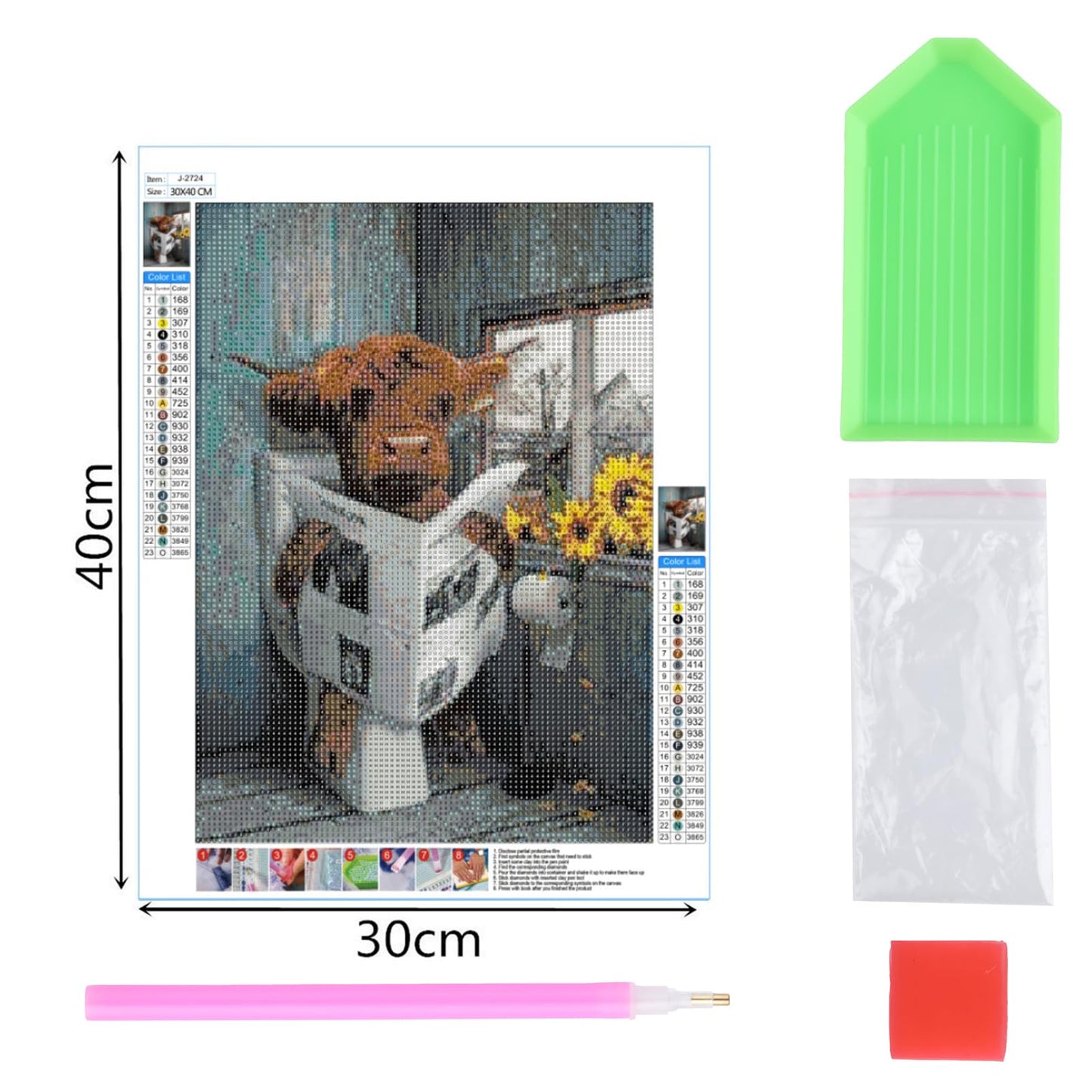 VARHHUXHA 5D Diamond Art Painting Kits for Adults, Cow and Flower Full Drill Crystal Art Kits for Adults, DIY Cross Stitch Arts Crafts Pictures Embroidery Kit for Beginner Home Wall Decor 30x40