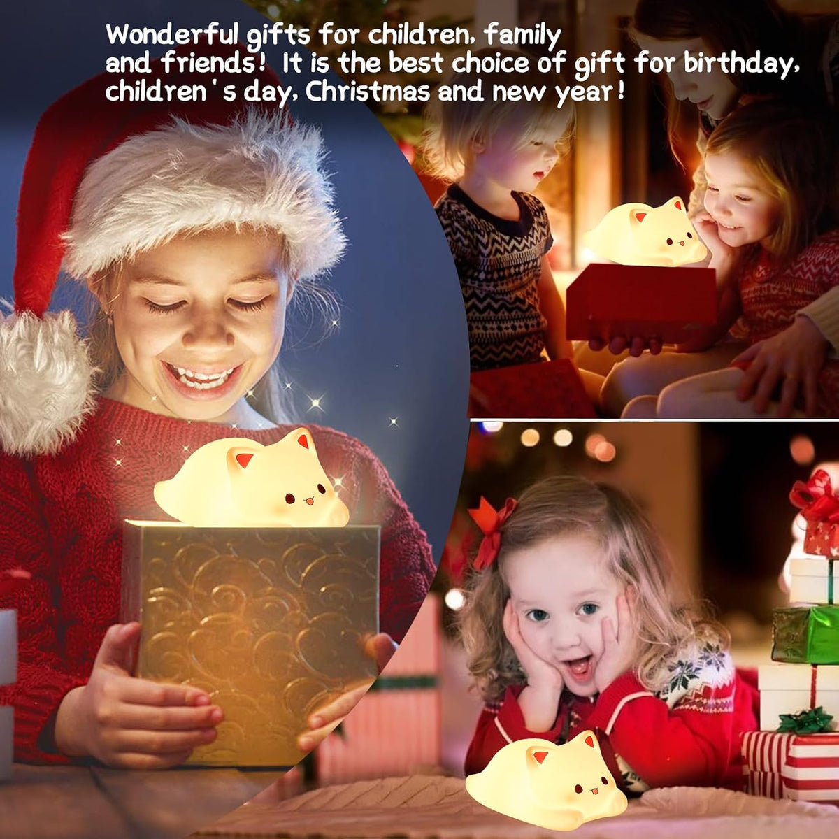 ZKLiLi Cat Night Light for Kids,Cute Night Lamp for Nursery,Squishy Silicone Touch Lights Portable, Gift for Birthday and Christmas for Kids Baby Children (Battery Cat)