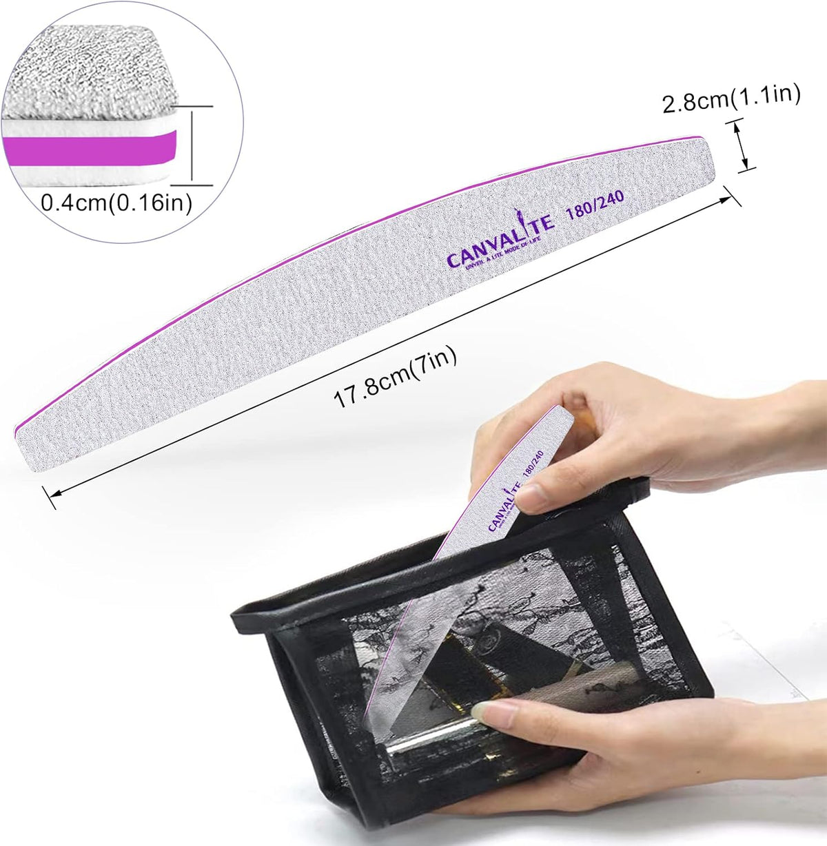 Professional Nail Files Double Sided Emery Board Nail Styling Tools Pet Grooming Tools for Home and Salon Use (Half Moon 180/240, 12pcs)