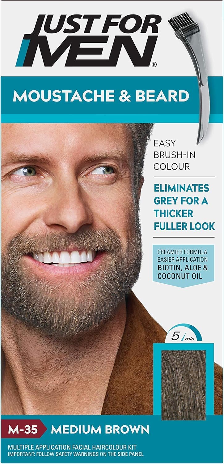 Just for men Moustache & Beard Dark Brown Dye, Eliminates Grey for a Thicker & Fuller Look M45