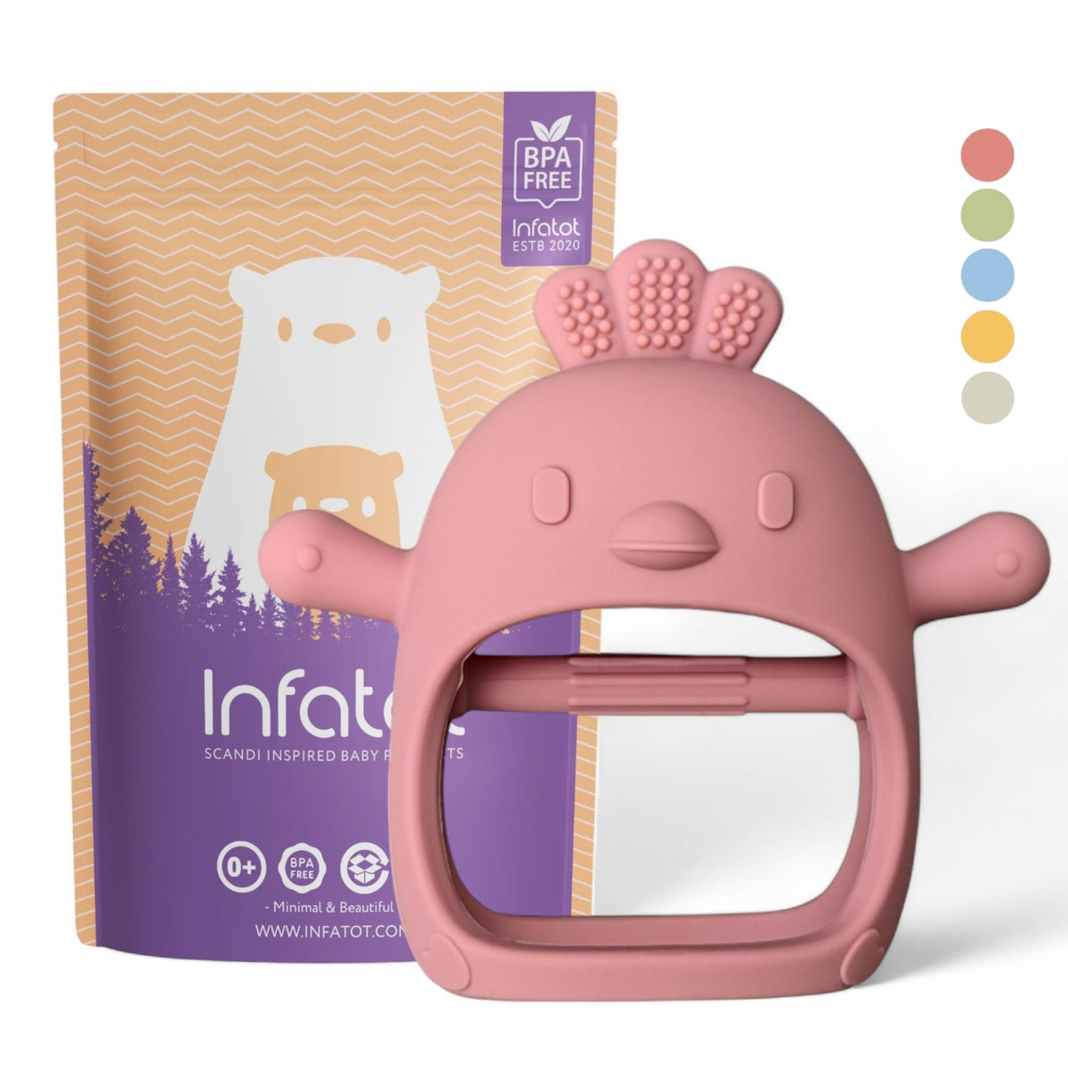 Infatot® Teething Toys for Baby Gifts – Chipmunk Silicone Mitten Teether, Soothing Glove for Infants, Baby Toys 0-6 Months, Soft Chewable Teether Toy to Prevent Finger Sucking, CM Blue.