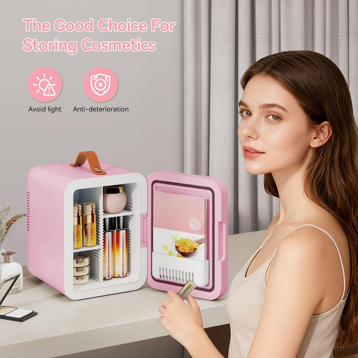 4 Liter Mini Fridge for Bedrooms, Portable Beauty Refrigerator