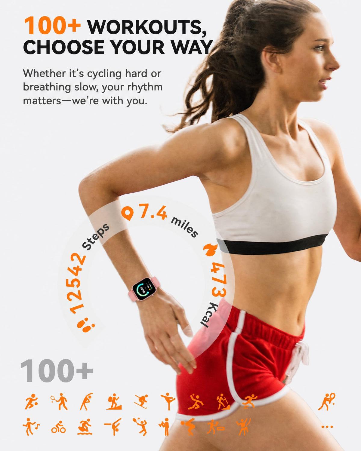 Smart Watch for Men Women- Answer/Make Call, 2024 IP68 Waterproof Fitness Tracker Watch with Sleep Step Counter Activity Smartwatch for Samsung Android iPhone iOS (Black-Blue, 1.83)