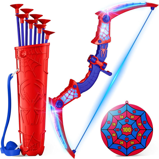 Kids LED Light-Up Bow & Arrow Set with Target — 8 Suction Cup Arrows & Quiver | Ages 3-10