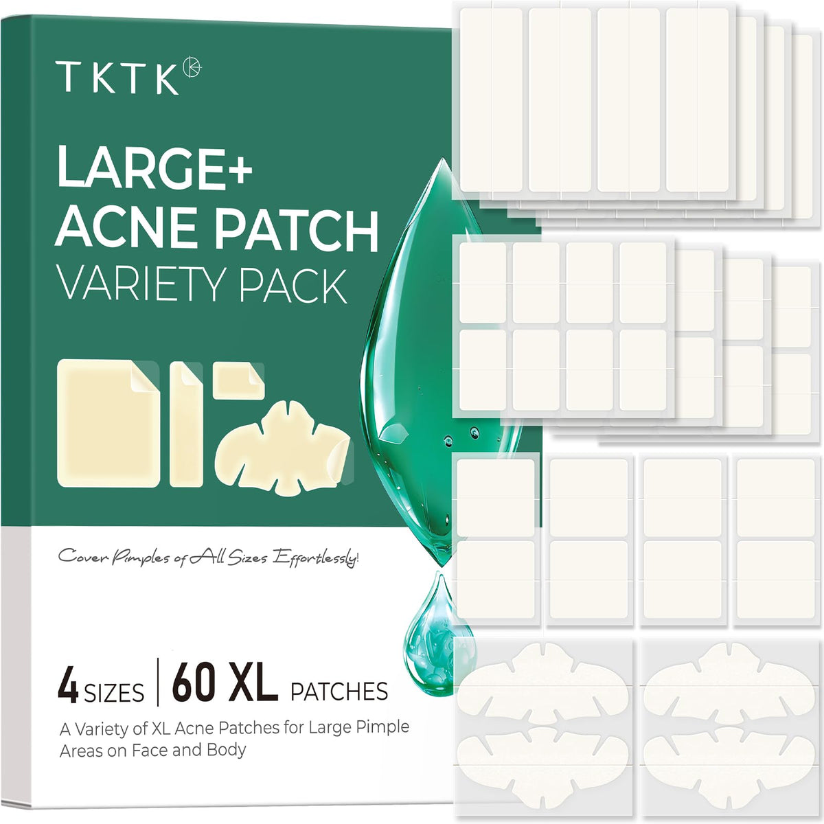TKTK 443 Count Pimple Patches for Face, Hydrocolloid Spot Stickers, 5 Sizes