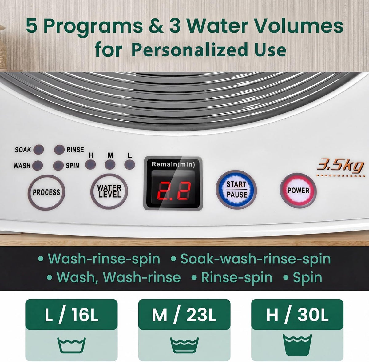 TANGZON 2-in-1 Portable Washing Machine, 3.5kg Mini Washer Spin Dryer