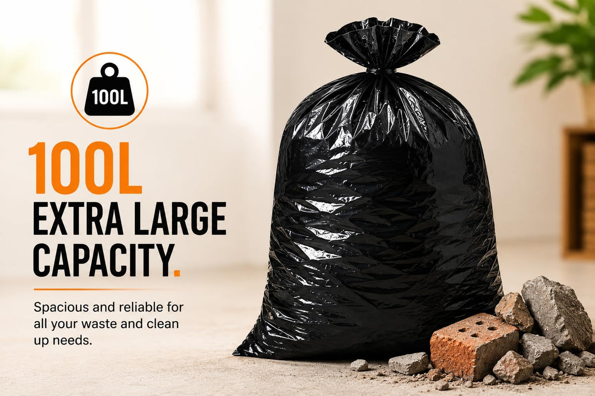 Haya Home 50L 50 Bin Bags Heavy Duty Bin Liners, Black Plastic Refuse Sacks large Garbage Waste Dustbin Bags for Kitchen Home Office DIY Garden from 100% Recycled Material