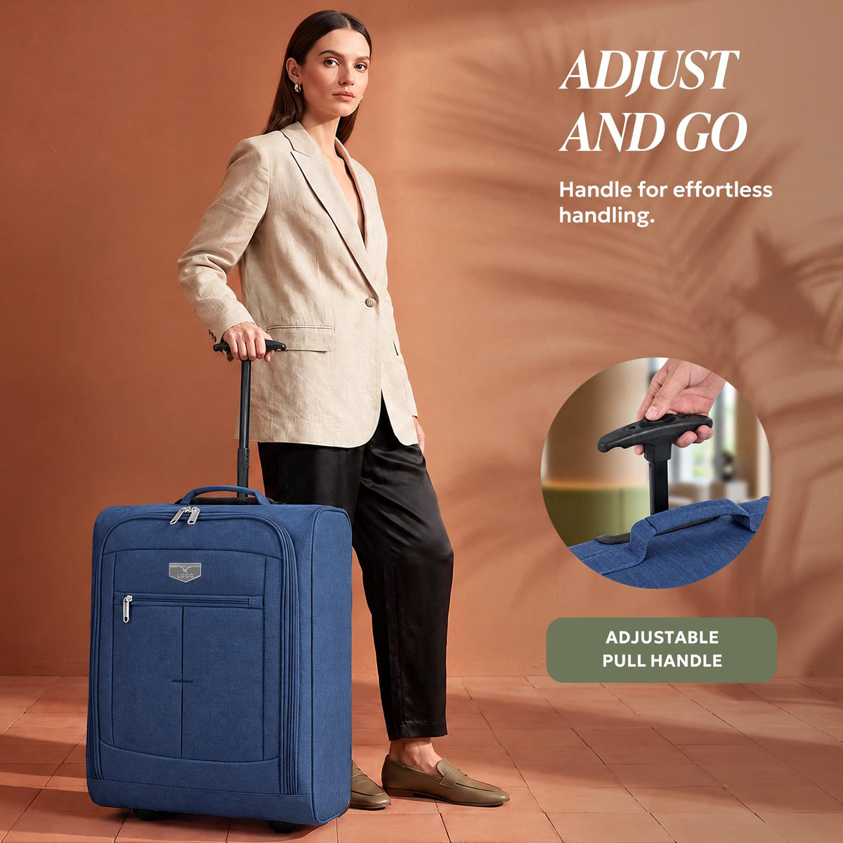 LUGG Lightweight Cabin Luggage, 600D Polyester, Solid Wheels, 45x36x20cm