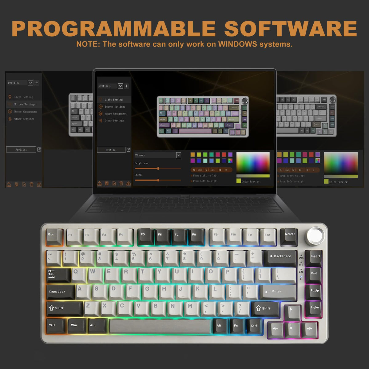 YUNZII B75 PRO 75% Wireless Mechanical Keyboard (Black Heart,Cocoa Switch)