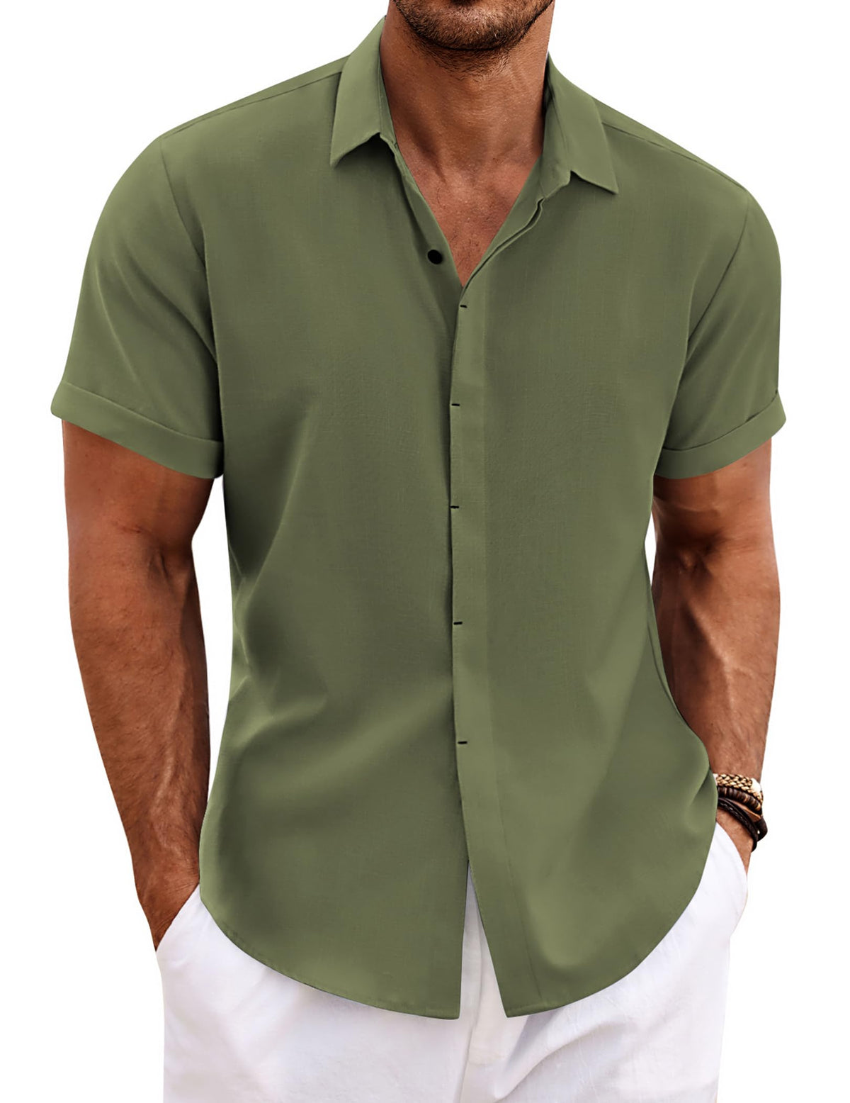 COOFANDY Mens Linen Shirts Short Sleeved Summer Regular Fit Button Down Hawaiian Holiday Tops