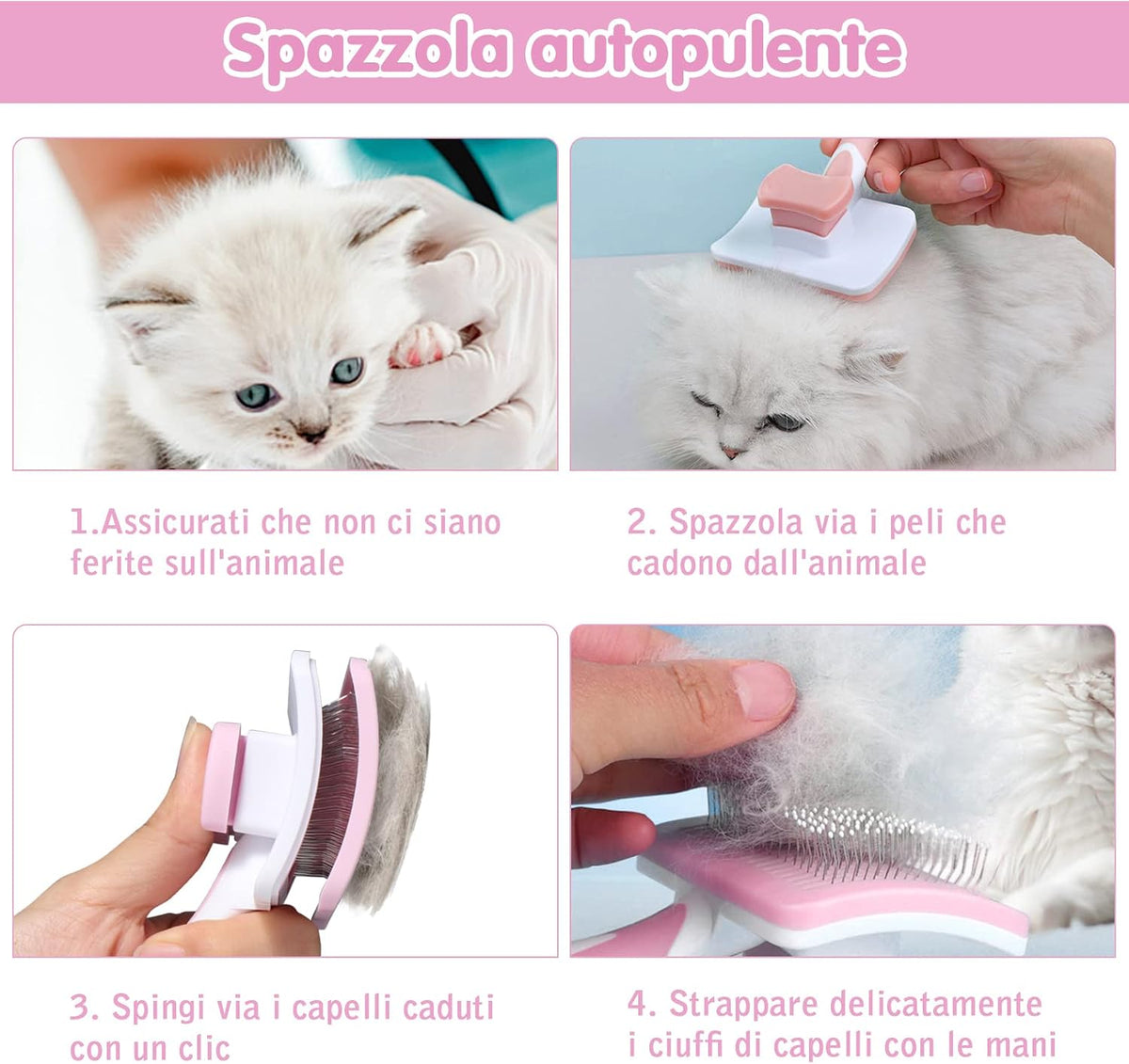 Vinabo Cat Dog Comb Brush, Cat Brush Grooming Comb, Self Cleaning Slicker Brushes, Pet Grooming Tool with Cleaning Button for Dog Shedding Tools