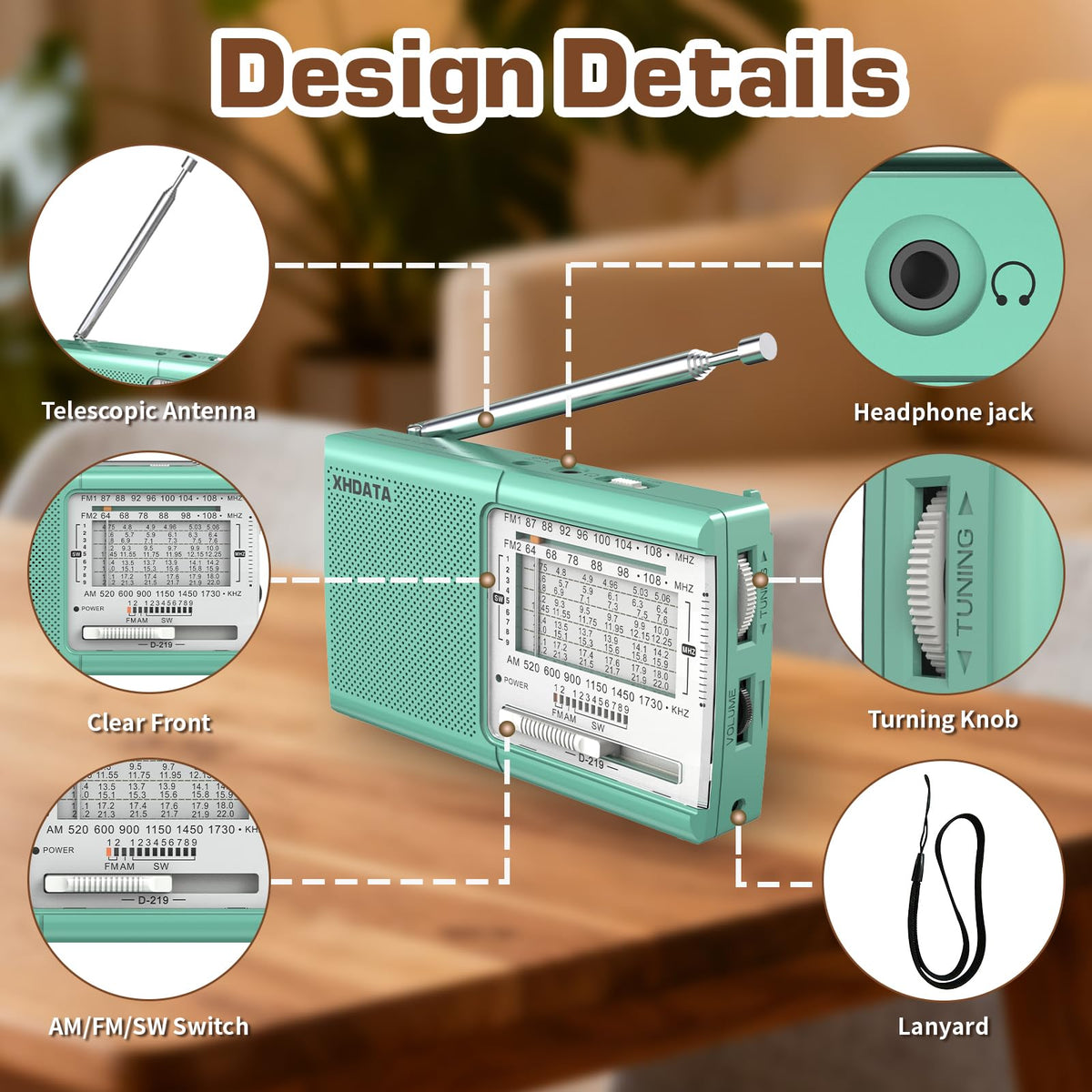 XHDATA D219 Portable Radio Retro FM AM SW Radio Battery Operated for Household Outdoor Camping Hiking Pocket Radio Grey