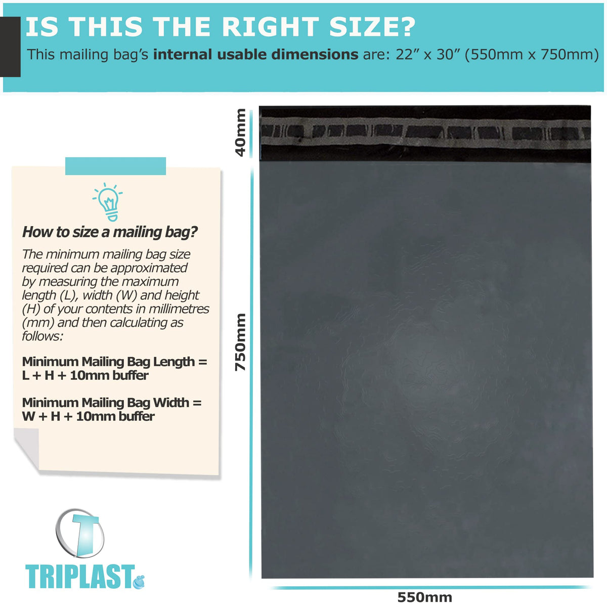 Triplast 6 x 9-Inch Plastic Mailing Postal Bag - Grey (Pack of 100)