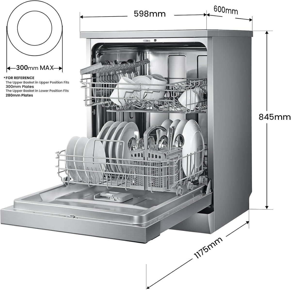 COMFEE' 60cm Freestanding Dishwasher, 14 Place Settings, Stainless Steel