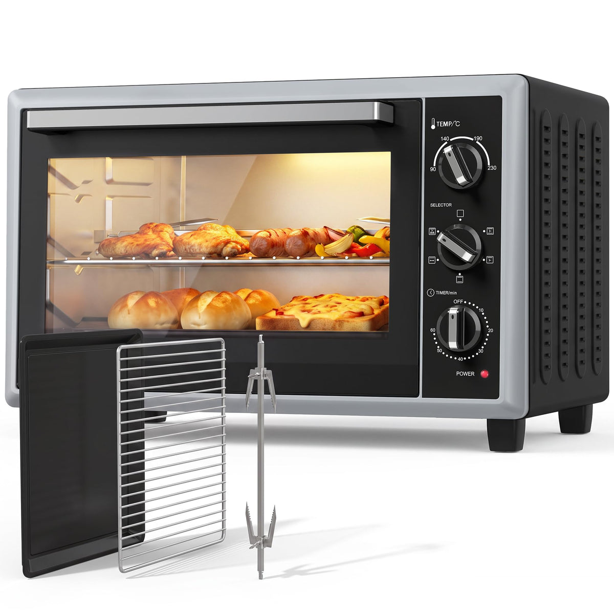 HOMCOM 36L Mini Oven with Convection, Rotisserie, Preheat, 1500 W, Black