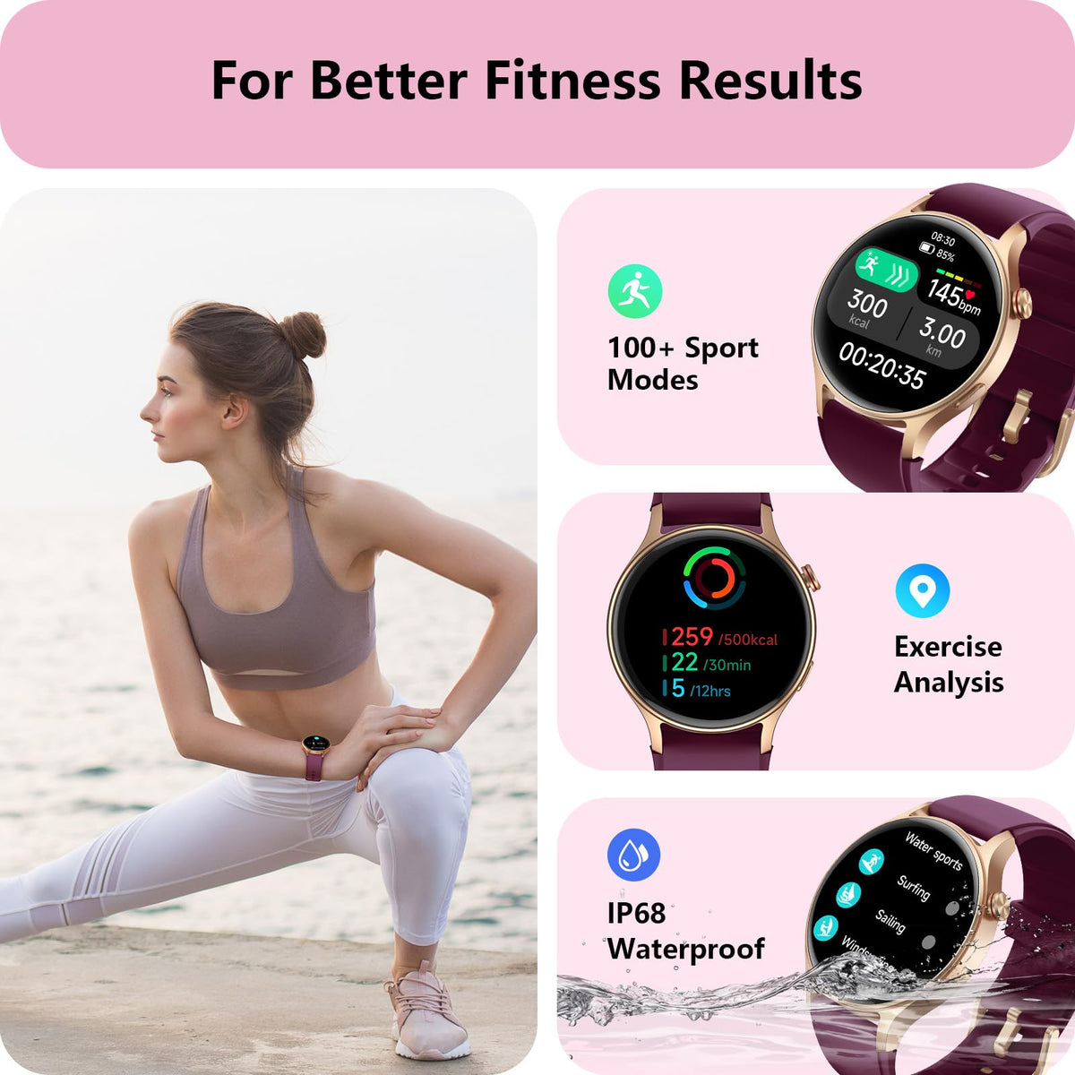 Smart Watch for Women, Answer/Make Call, 1.32'' AMOLED Ultra-Clear Screen Fitness Trackers with Heart Rate/Sleep/SpO2 Monitor, Smartwatch for iPhone/Samsung/Android, 110+ Sport Modes, 3ATM Waterproof