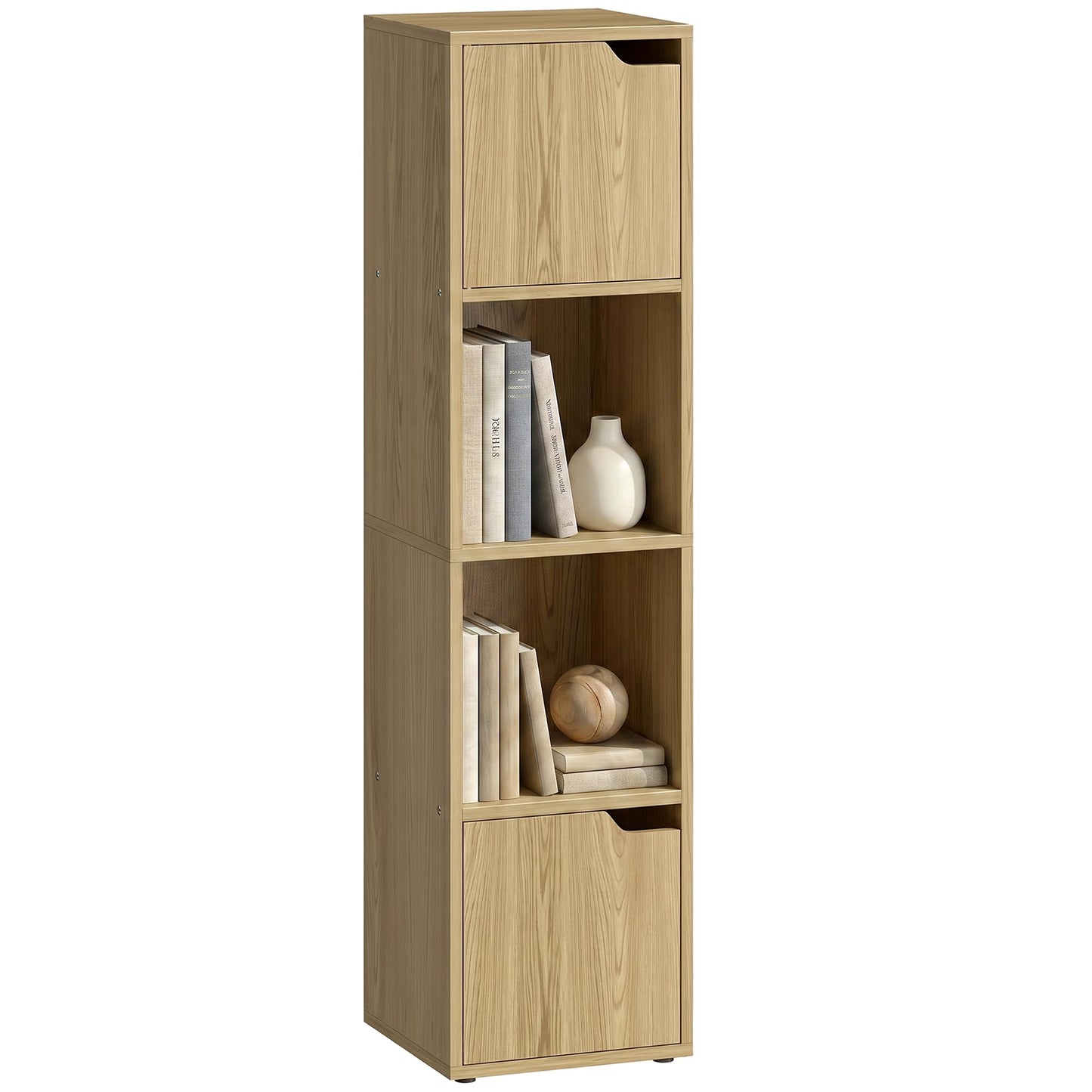 HOMCOM Bookcase with 2 Cabinets and Doors, 4-Tier Bookshelf, Storage Cabinet with Open Shelves and Anti-Tipping Design, for Living Room, Bedroom, Home Office, White