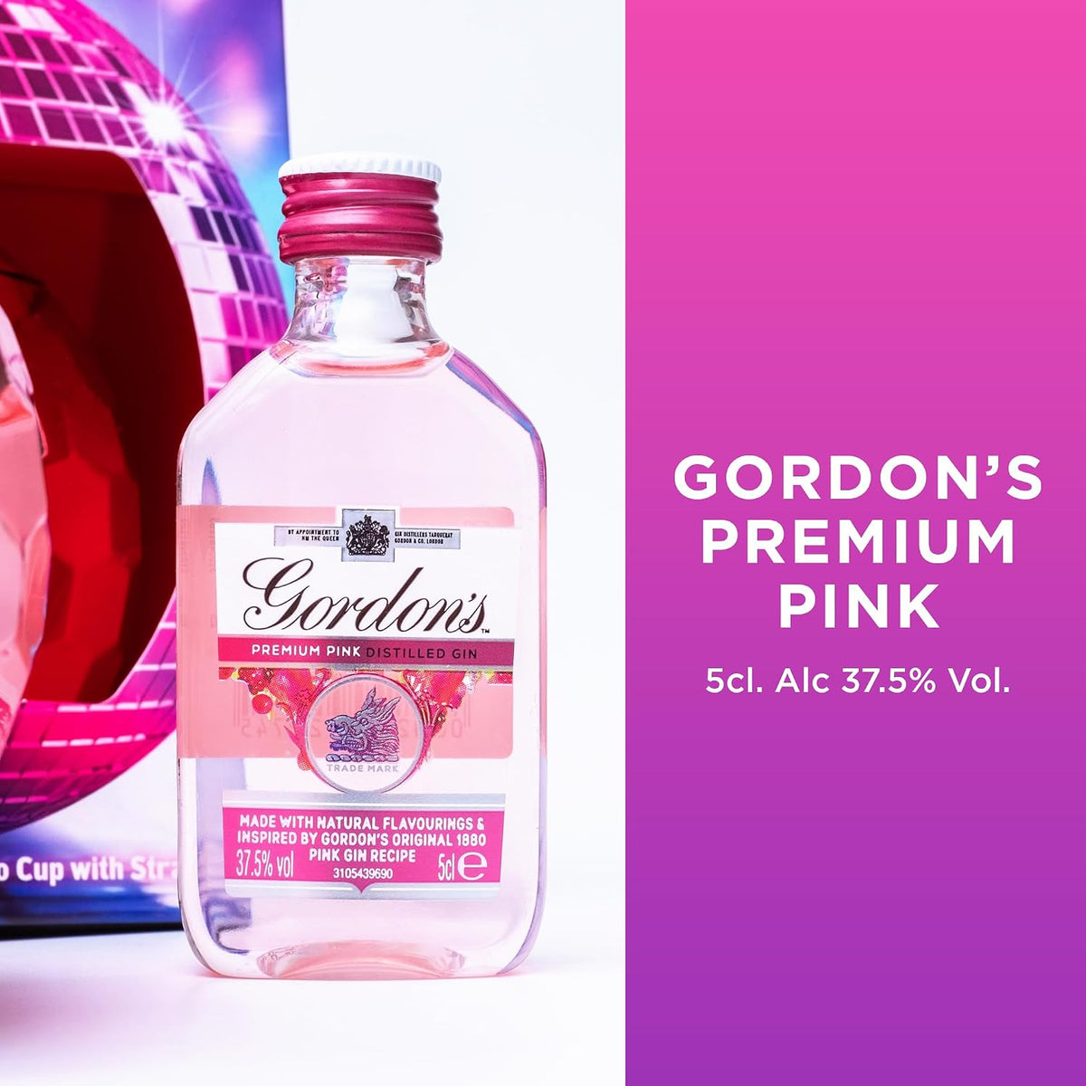 Pink Gin Gift Set, Gordon's Pink, Disco Ball Cup & Metal Straw