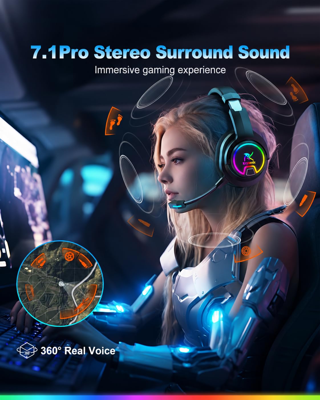Krysenix PG3 Wireless Gaming Headset with Mic for PS5, PC, PS4, Mac, Switch
