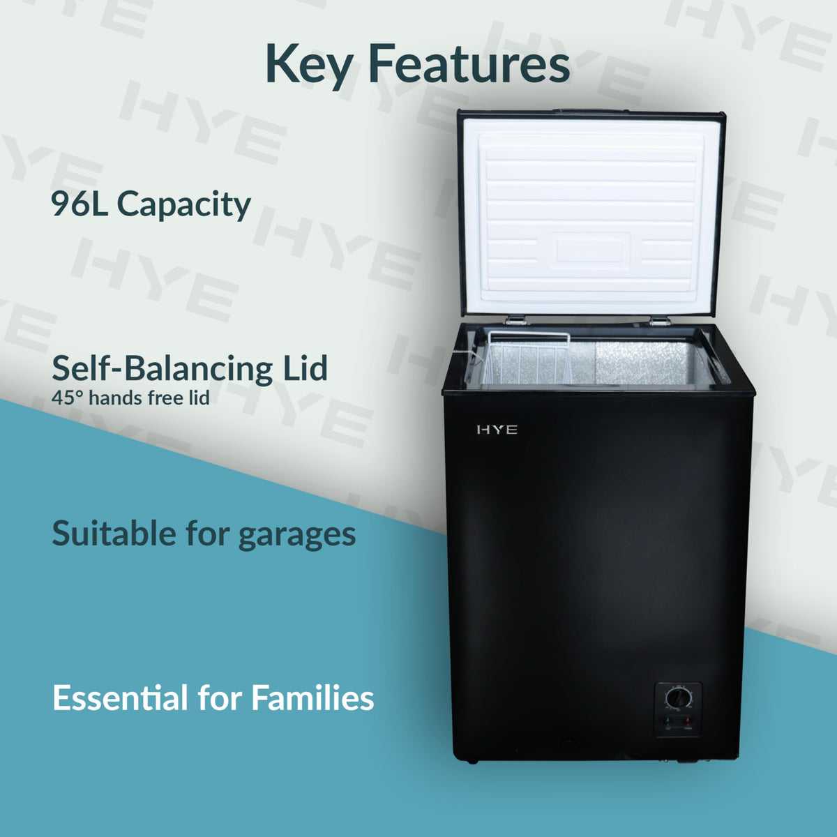 HYE Chest Freezer - 205L Capacity, Freestanding Design, Black