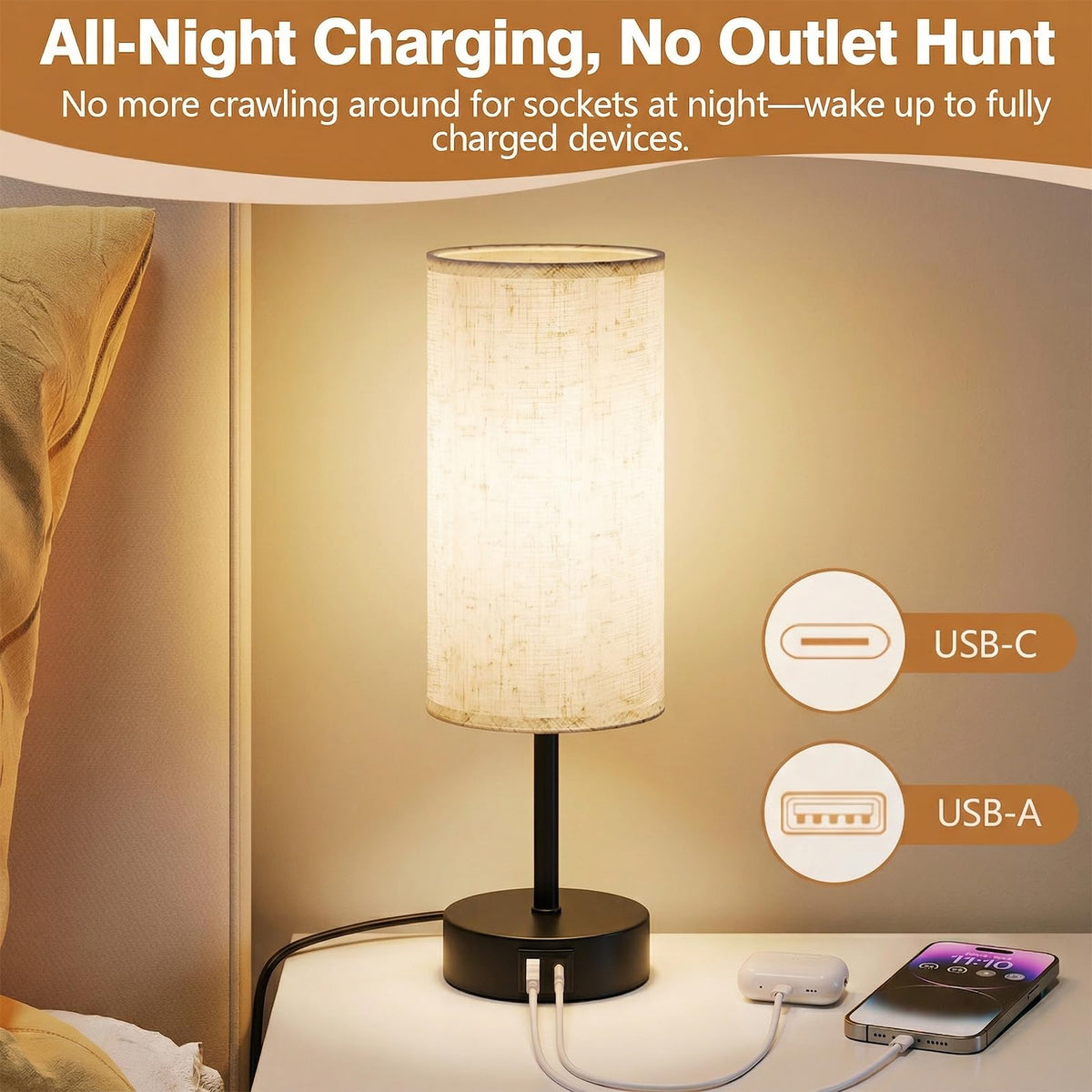 Bedside Lamp, Touch Table Lamp for Bedroom, Living Room & Office