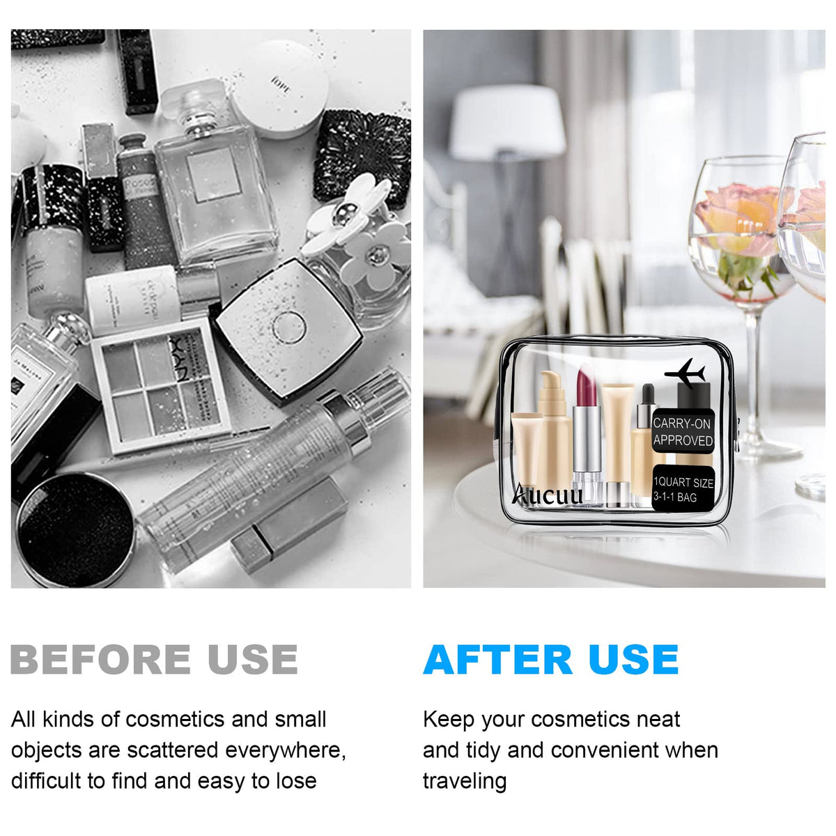 Aucuu Clear Toiletries Bag, 3 Pack PVC Waterproof Toiletries Carry Pouch, TSA Approved Travel Toiletry Bag with Zipper, Multi-Size Cosmetic Makeup Bags for Men, Women and Kids - Travel Business