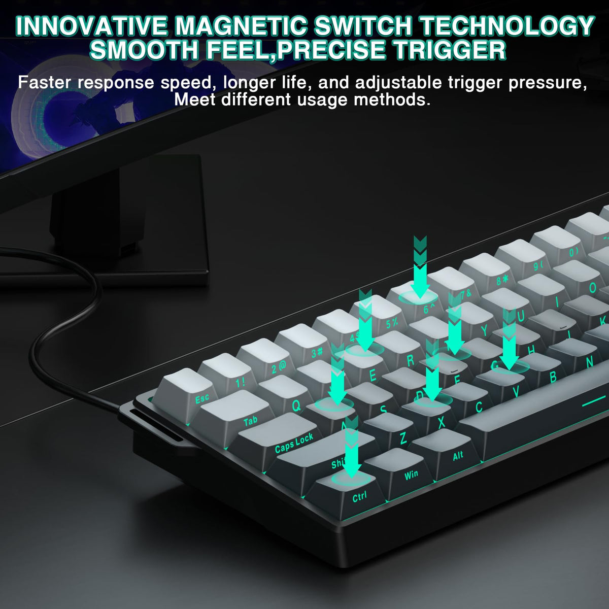 AULA WIN60 HE Mechanical Gaming Keyboard Wired,Hall Effect Magnetic Switches,Adjustable Actuation Rapid Trigger,8K Polling Rate,RGB Backlight,60% Percent Keyboard for Mac/Win (BLACK) (Pack of 2)