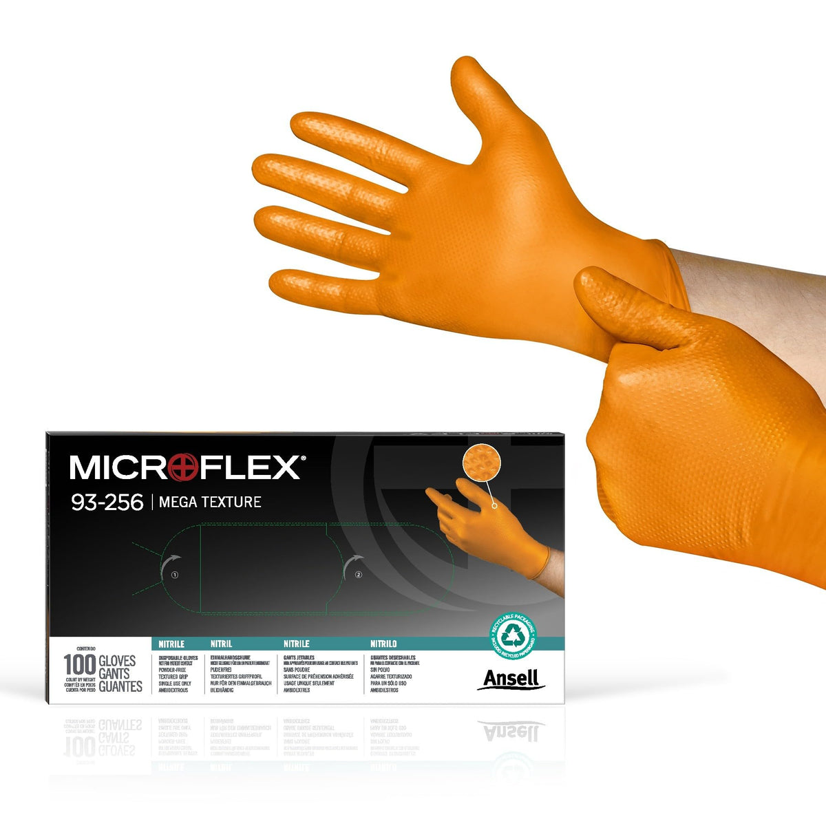 Ansell Microflex 93-732, Multipurpose Nitrile Disposable Gloves for Precise Handling and Mechanical Tasks, Latex Free, Powder-Free, Size M (100 Pieces)