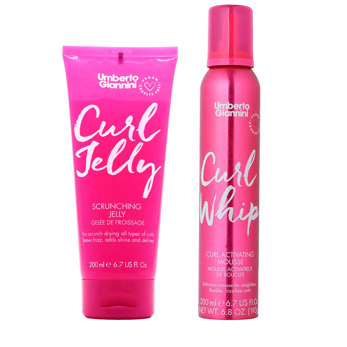 Umberto Giannini Curl Jelly Scrunching Jelly & Creme De Curl Control Cream Duo for Curly or Wavy Hair, Vegan & Cruelty Free, 2 Pack