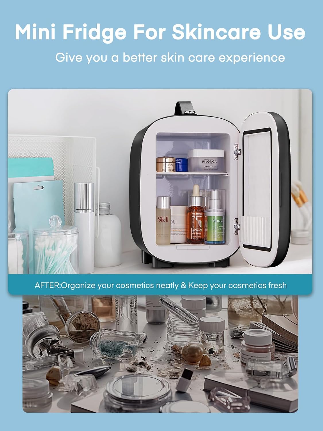 FOHERE Mini Fridge Portable, 5 Liter/6 Cans Small Fridge Cooler & Warmer, Quiet, DC/AC Power, Cmpact Mini Fridge for Bedrooms, Office, Skincare, Car, Travel, Black