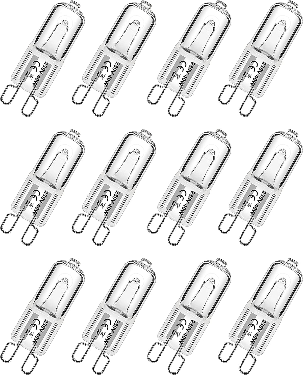 G9 Halogen Light Bulbs, 28W Dimmable Capsule, Warm White 230V 2700K, Non-Flicker - 12 Pack