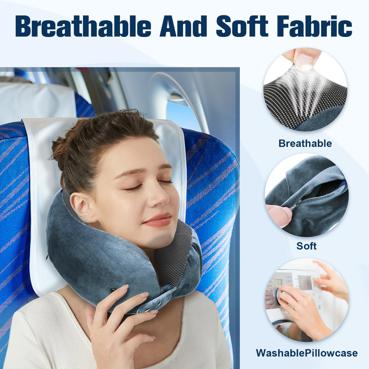 Cirorld Travel Pillow for Airplane, Neck Pillow for Travel, Memory Foam Travel Neck Pillow for Adults, Adjustable & Compact Flight Pillow, Ergonomic Neck Cushion, With Ear Plugs, Eye Mask, Carry Bag