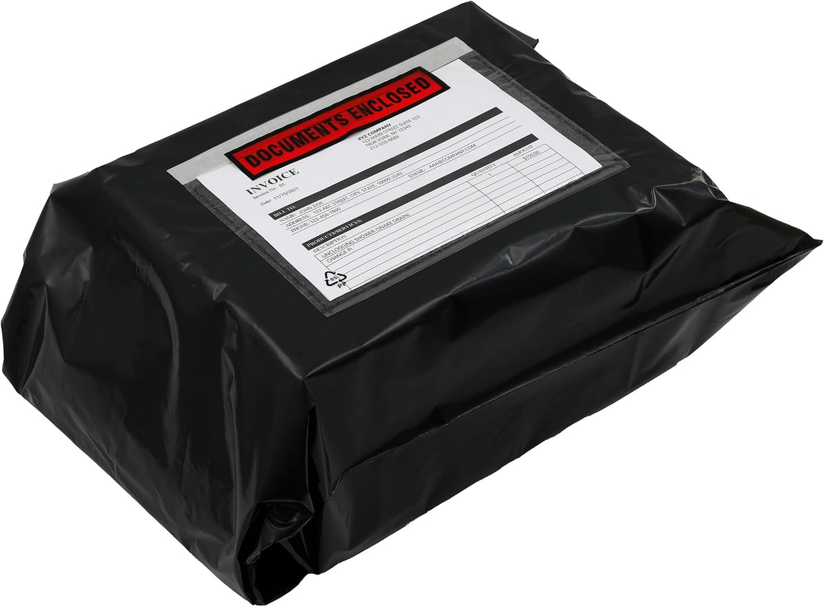 100 x A5 Printed Document Wallets (225 x 165mm), Waterproof A5 Plastic Wallets Printed with Documents Enclosed for Invoices, Labels, Delivery Notes and Packing Lists