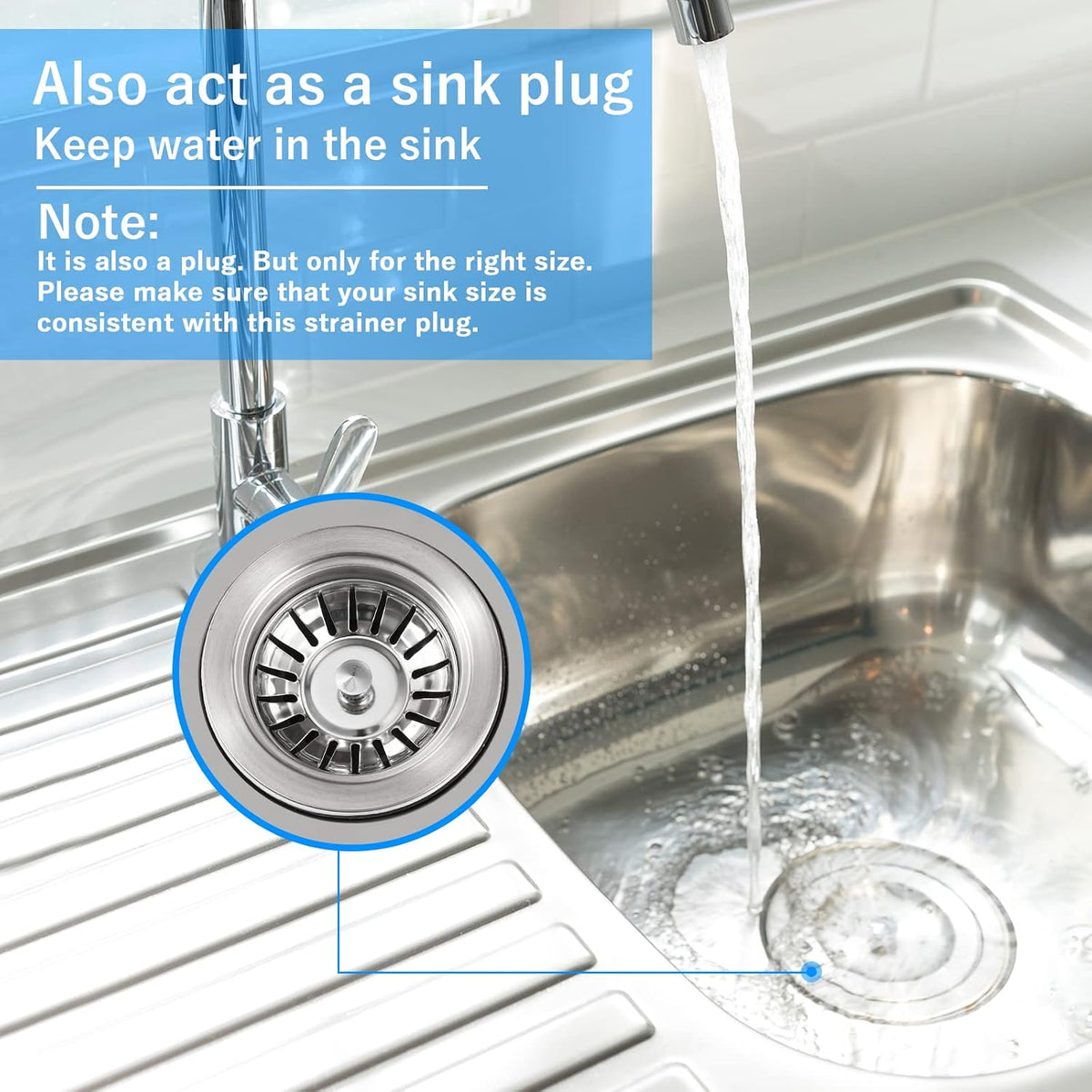 Upgraded Kitchen Sink Plug Strainer Stainless Steel Strainers Sink Plugs Replacement Drain Stopper for Food/Hair Catcher - UK Sinks Hole Diameter (78mm)