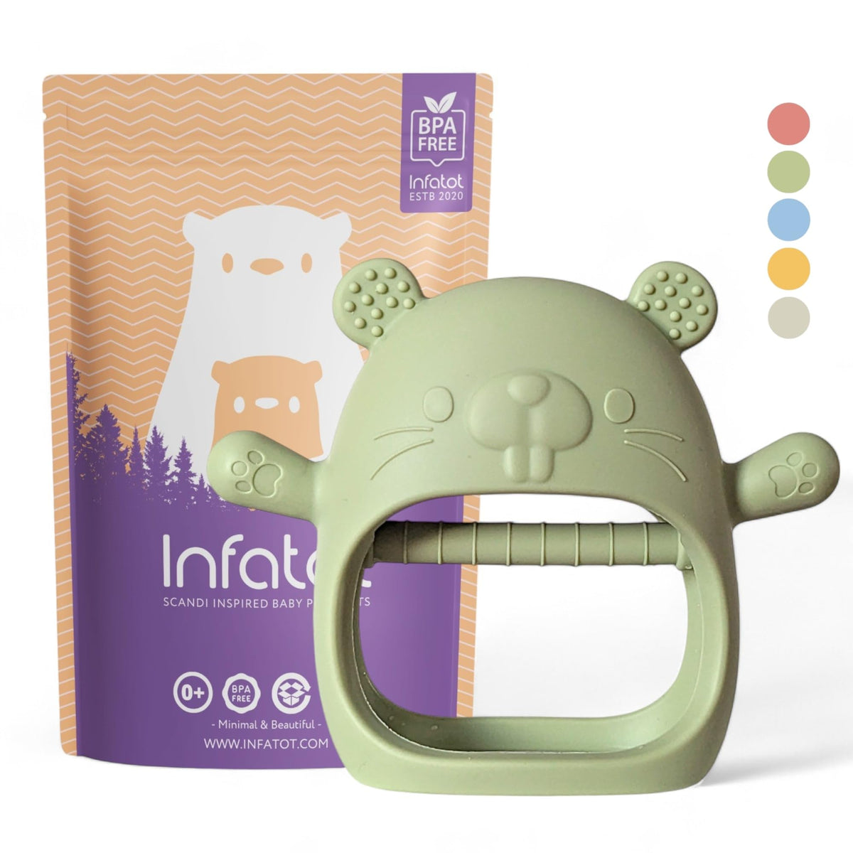 Infatot® Teething Toys for Baby Gifts – Chipmunk Silicone Mitten Teether, Soothing Glove for Infants, Baby Toys 0-6 Months, Soft Chewable Teether Toy to Prevent Finger Sucking, CM Blue.