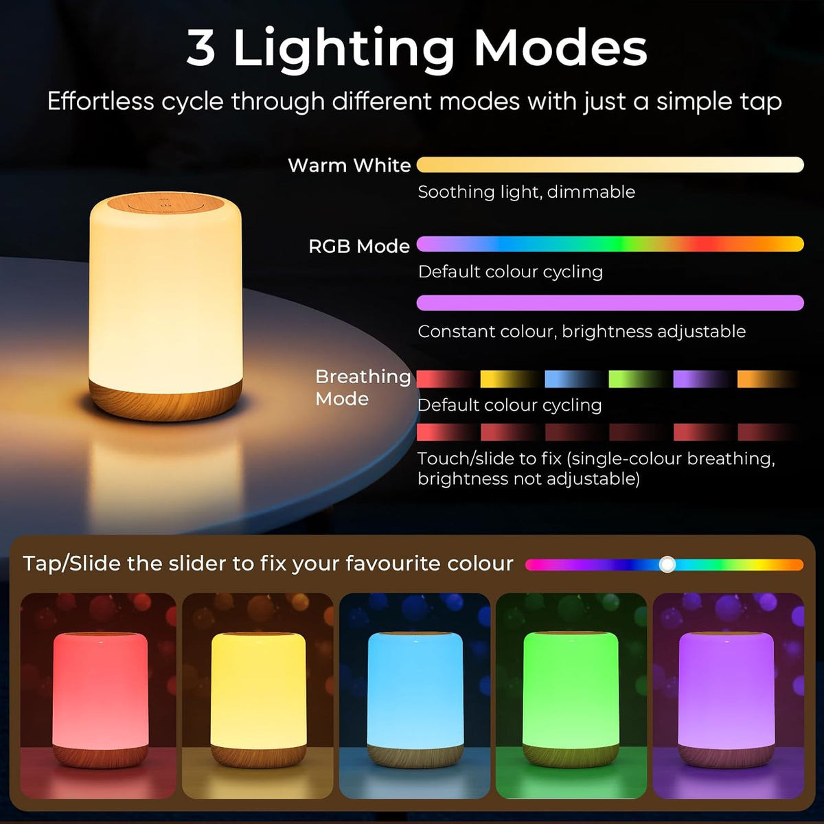 MEDE Night Light, Dimmable Bedside Lamps with RGB for Toddler, Kids, Adults