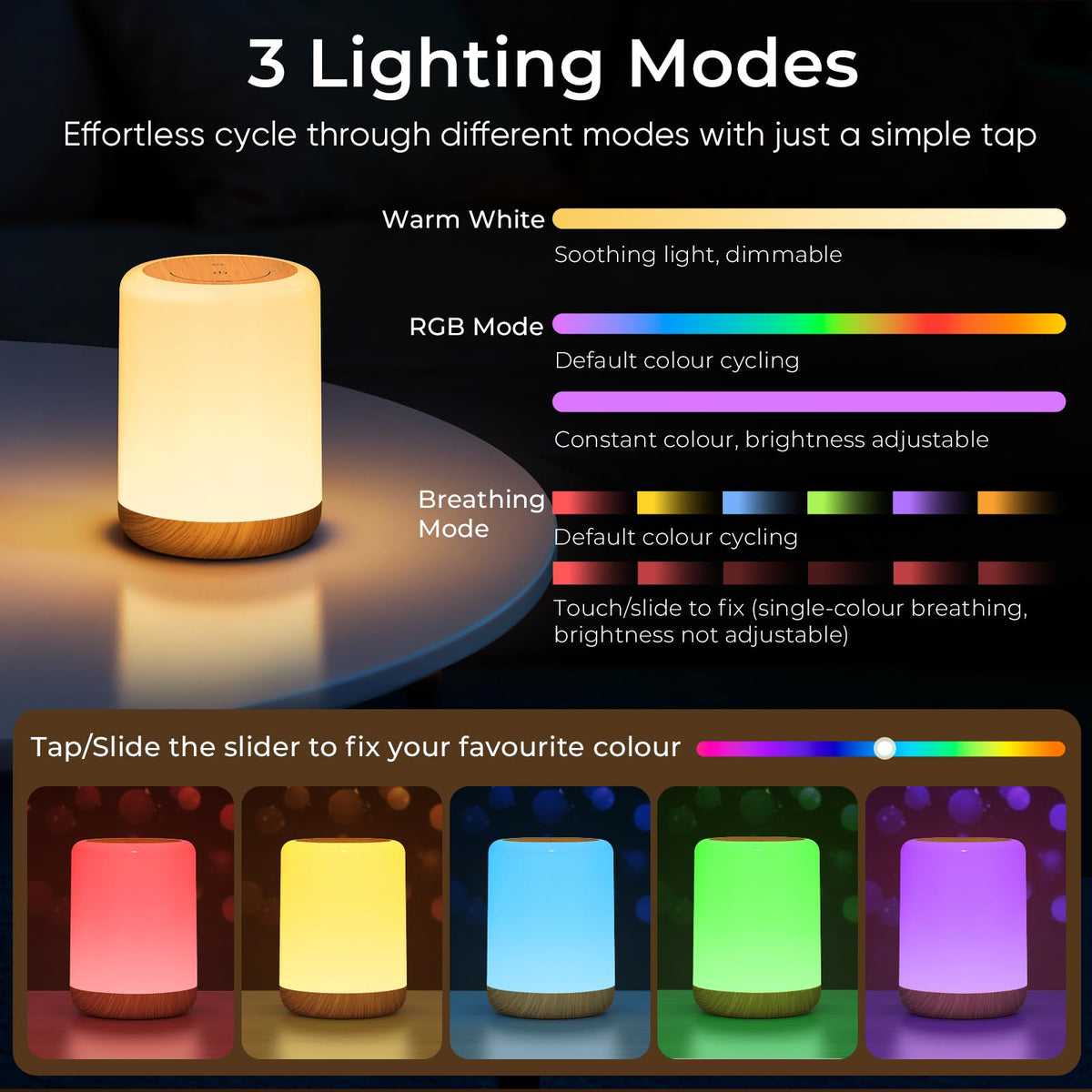 MEDE Night Light, Dimmable Bedside Lamps with RGB for Toddler, Kids, Adults