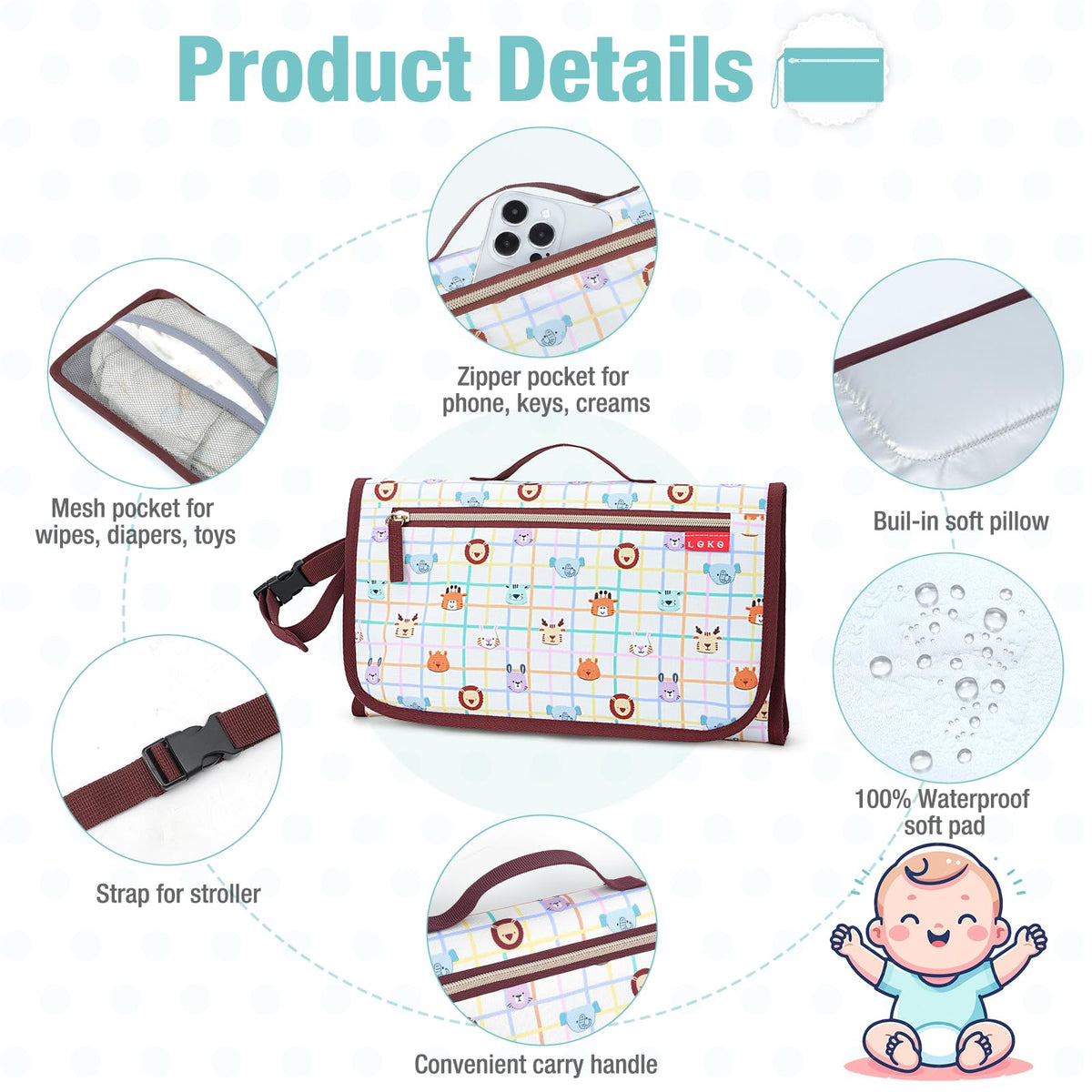 Lekebaby Portable Nappy Changing Mat Travel Baby Change Mat