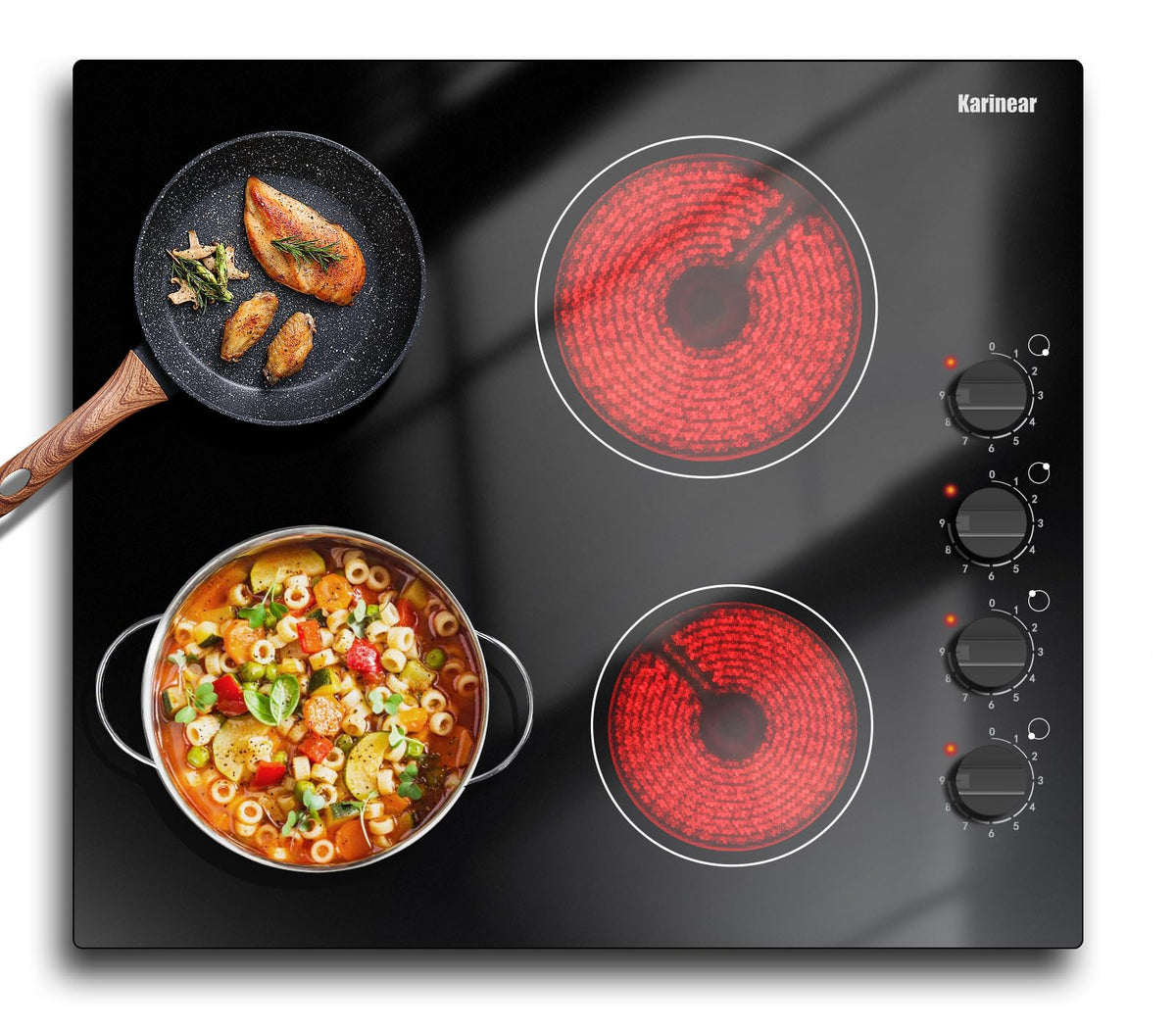 Karinear Electric Ceramic Hob 60cm 4 Zones with Built-in Extractor Hood