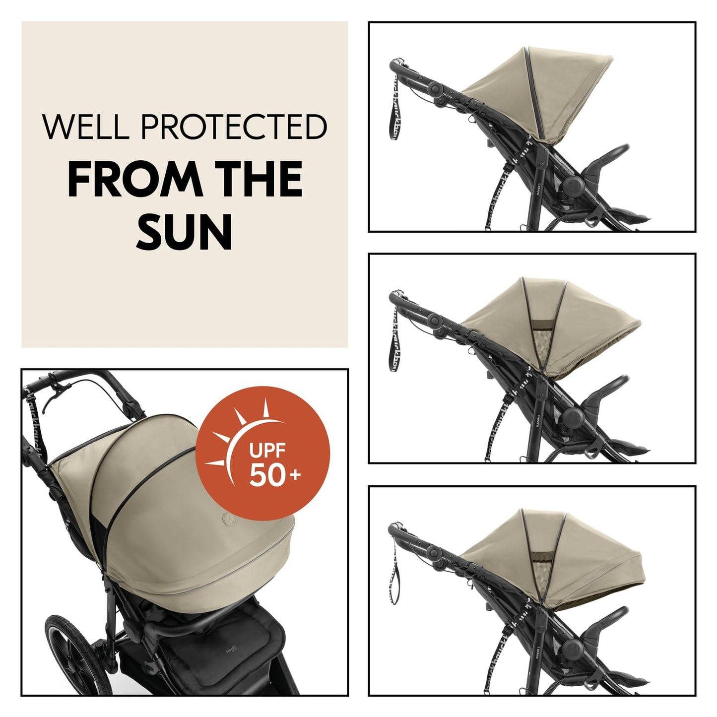 hauck Runner 3, Olive Heavy Duty All-Terrain Stroller with Handbrake, XL Sunshade, Cup Holder, Rain Cover, XL Air Wheels, Reclining Backrest from Birth to 22kg, Handle