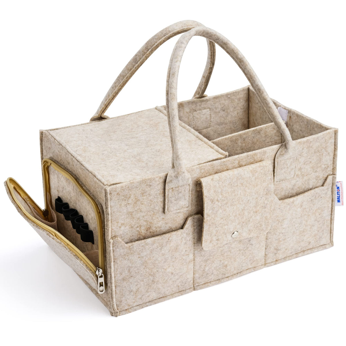 Maliton Nappy Caddy Organiser with 8 Pockets & Removable Dividers (Khaki)