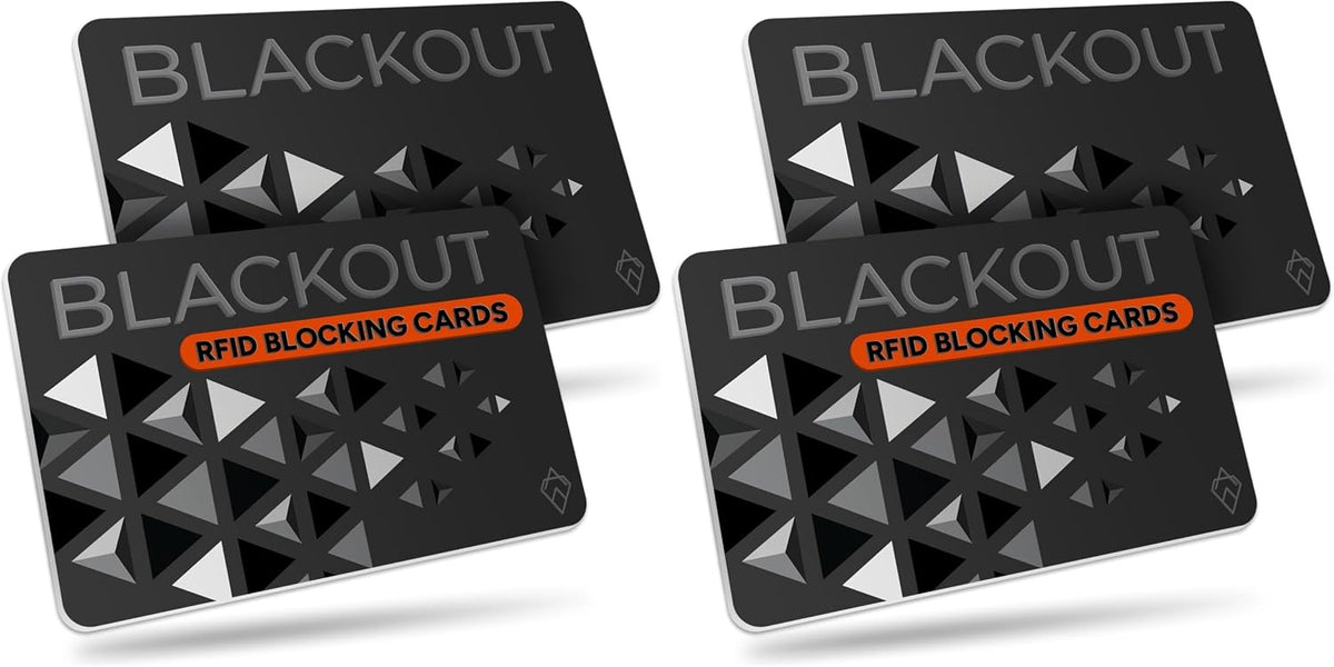 AKIELO Blackout RFID Blocking Card (4 Pack) – Ultra Thin Anti Theft Credit Card Protector – Ultimate Bank Card Blocker for Contactless Cards and Wallet Protection (Black Edition - 4 Pack)