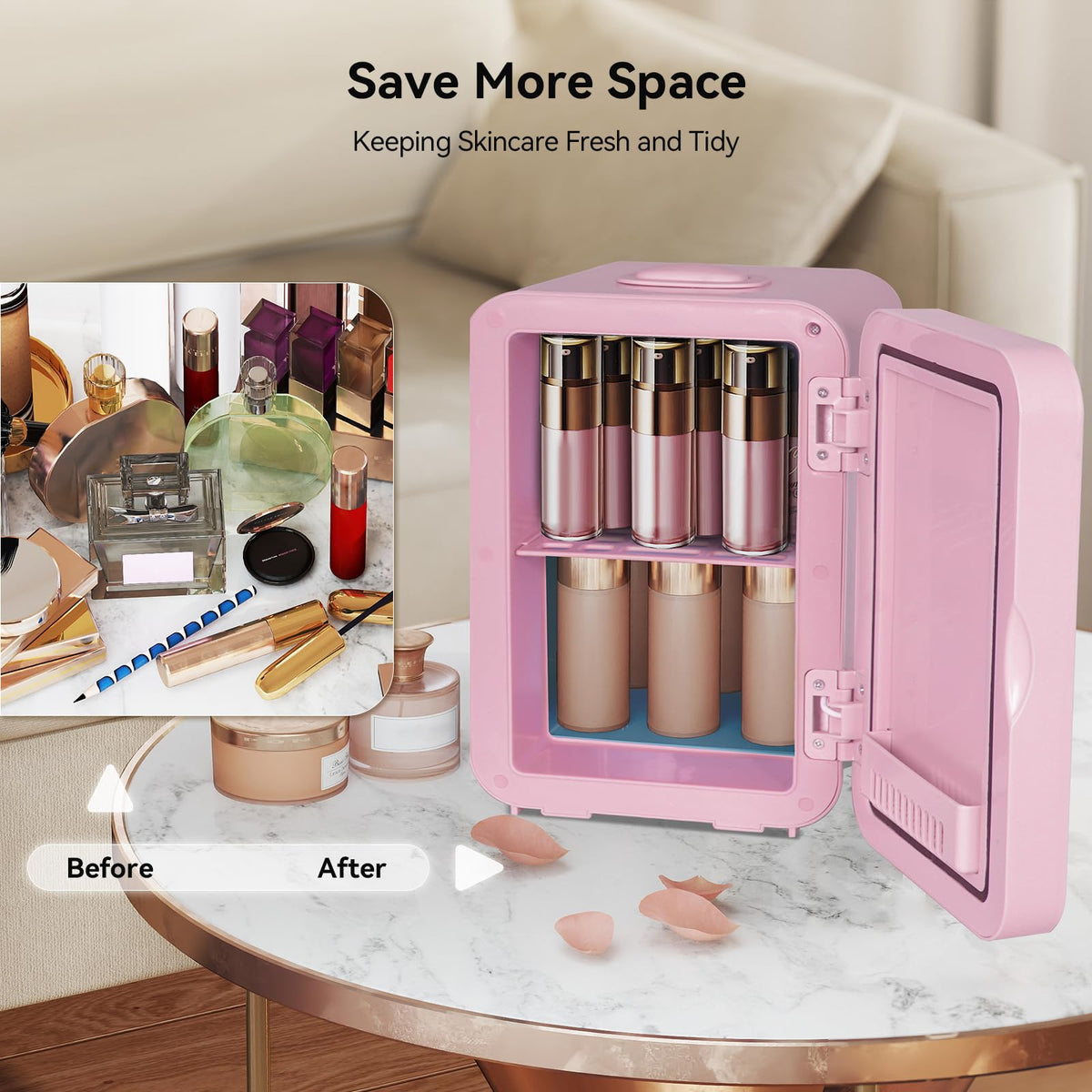 ARTETHYS Mini Fridge for Bedrooms, 8L Skincare Fridge with LED Mirror