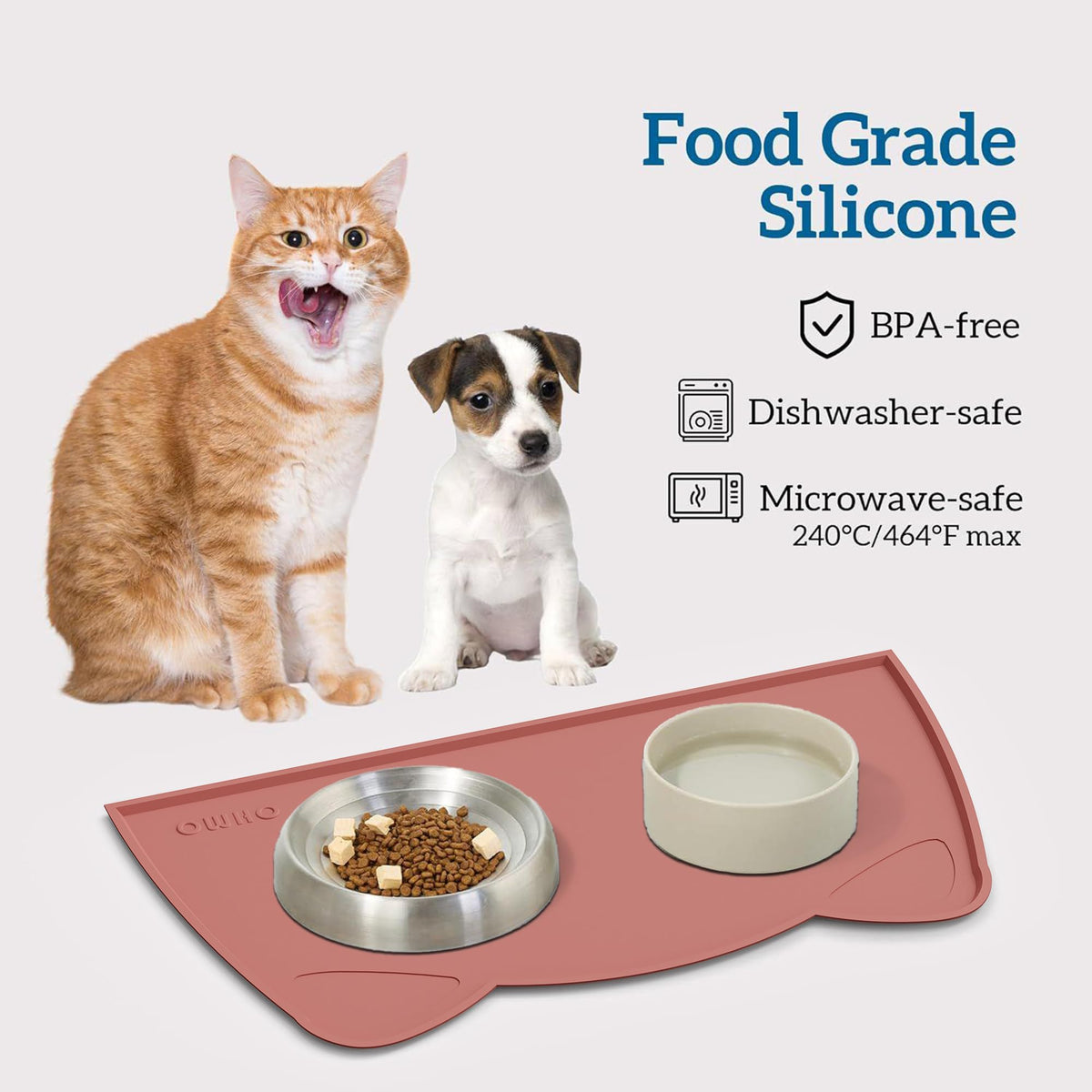 OHMO Silicone Cat Food Mat for Food&Water Bowls, 46x25cm, Camo Green