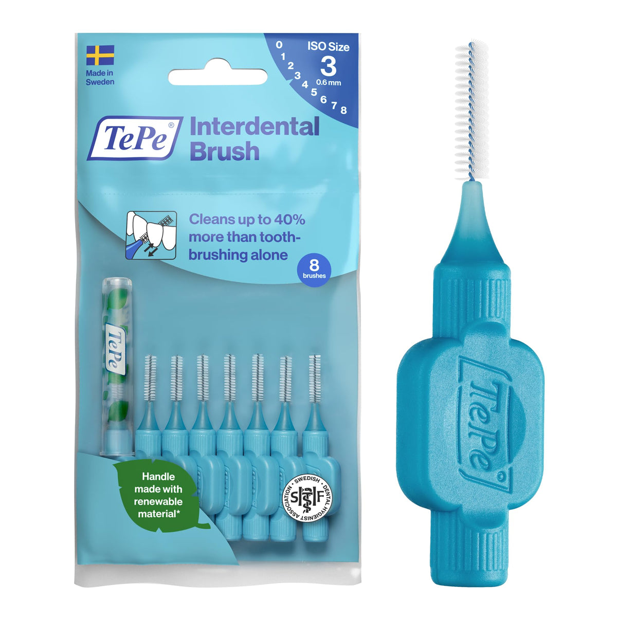 TePe Interdental Brush, Original, Blue, 0.6mm/ISO 3, 8pcs