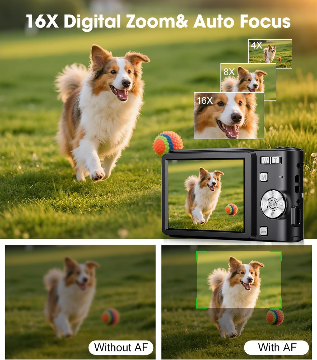 Digital Camera, 1080P FHD Vlogging Camera 50MP Compact Portable Photo Camera with 2.4" Screen, 16X Digital Zoom Mini Small Pocket Camera for Kids Students with 1 Battery, 16GB Card (Black)